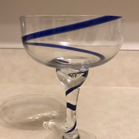 Pier 1 Cobalt Blue Swirl and Confetti Stripe Margarita Glasses (8) - Picture 3 of 6